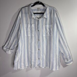 🌿 L.L.Bean Striped Cotton Button Down Shirt Women’s Plus Size 3X